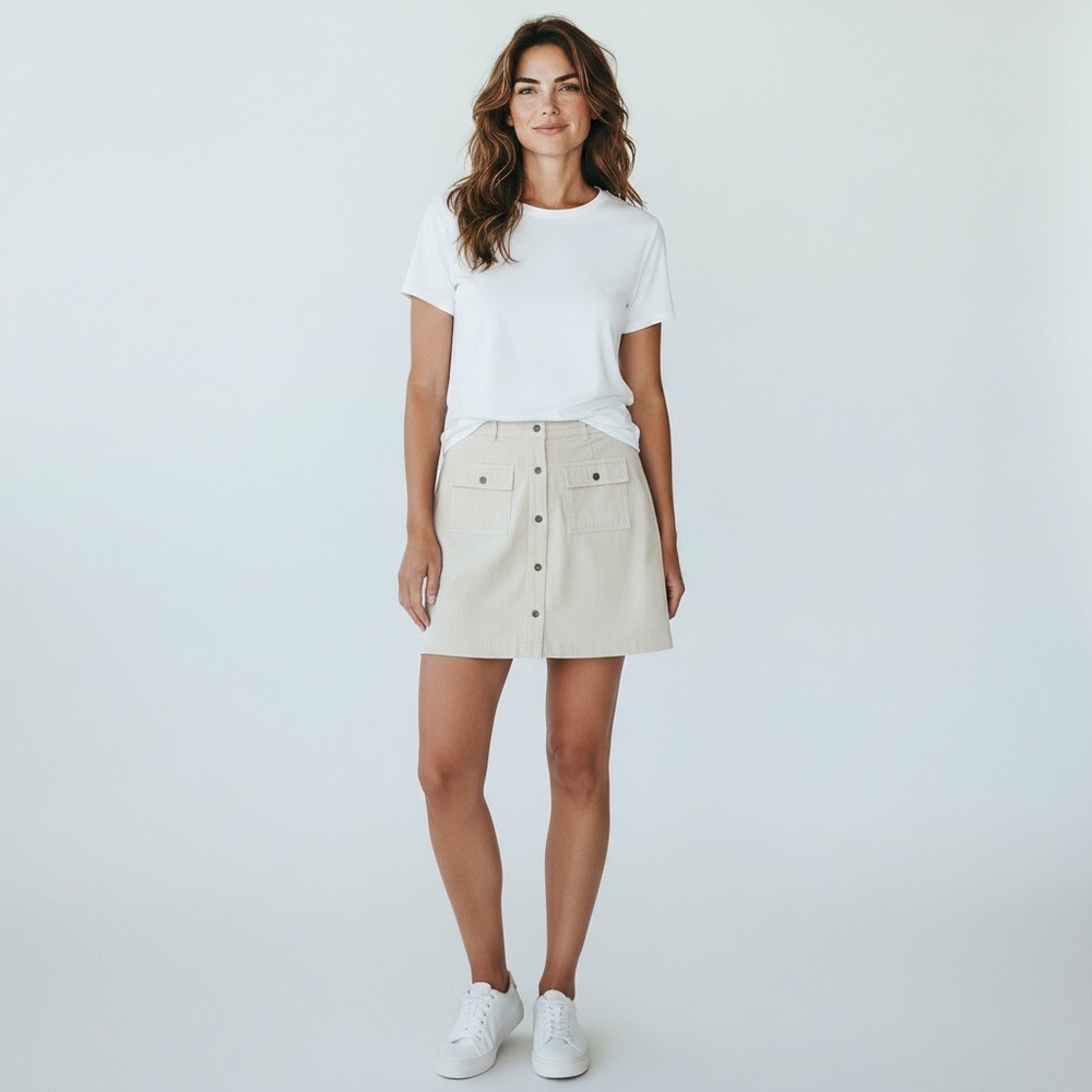 Vintage Bugle Boy Womens Cream Corduroy Mini Pencil Skirt Button Front‎ 6 fits 2